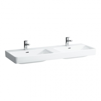 Dvigubas praustuvas Laufen PRO S 1300x465x95 mm, baldinis, su 1x2 anga maišytuvui viduryje, spalva - balta LCC (LAUFEN Clean Coat) 